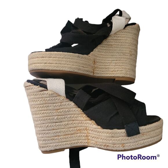 Juicy couture vintage wedge espadrile ankle tie strap sandals - Picture 3 of 7
